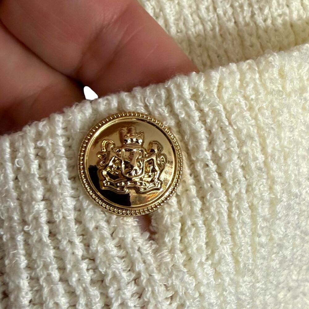 Entro Cream White Textured Knit Sweater Vest Gold Buttons Pockets Crop Top S Y2K - Picture 3 of 6